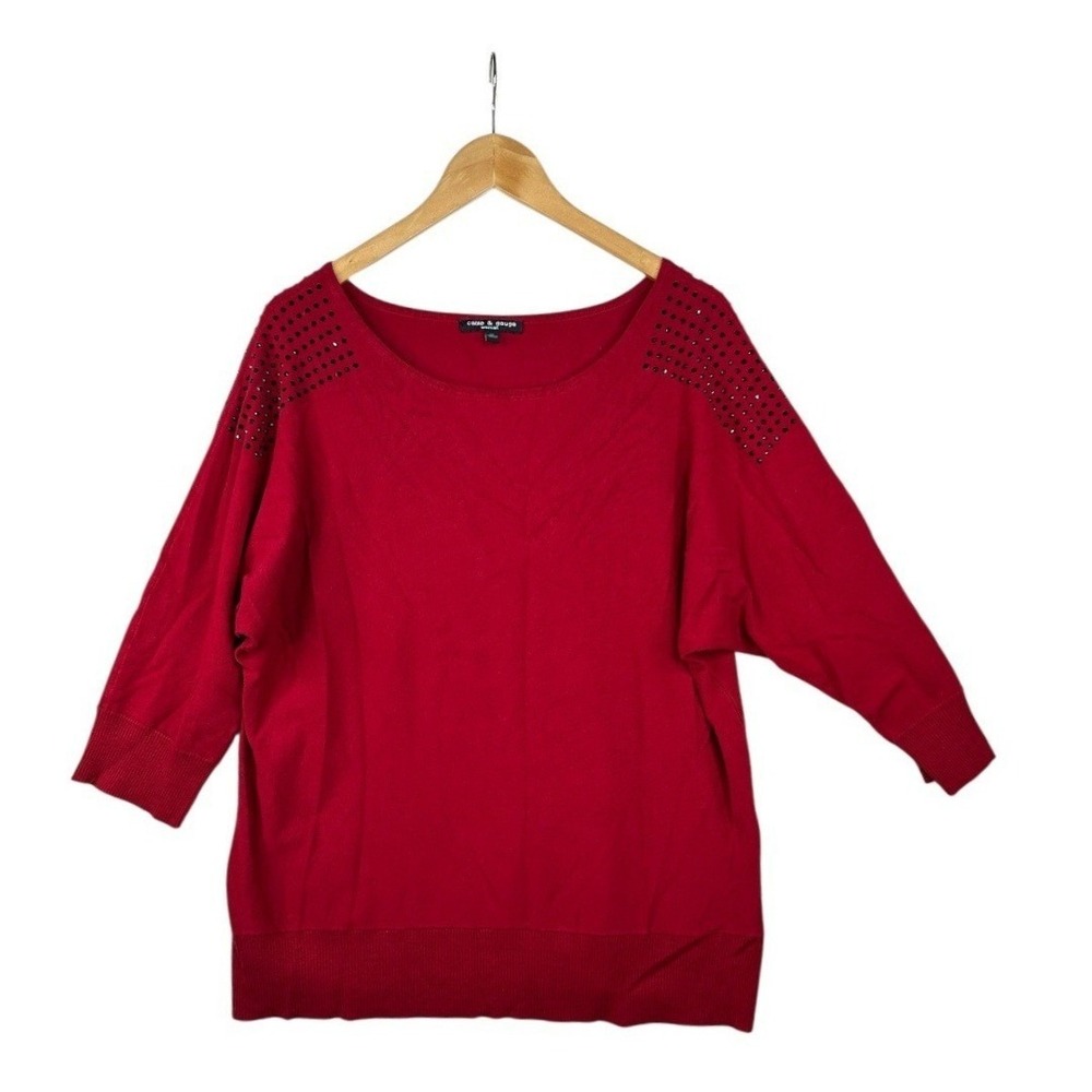 Cable & Gauge Long Sleeve Studded Shoulder Detail Top size 1X Red